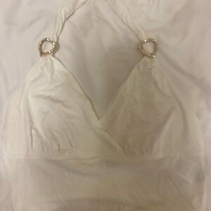 Elegant White Halter Top with Heart Accents